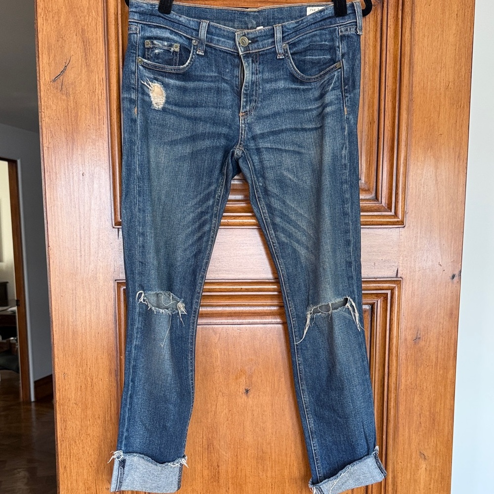 Rag & Bone Dark Blue Distressed Ankle Jeans